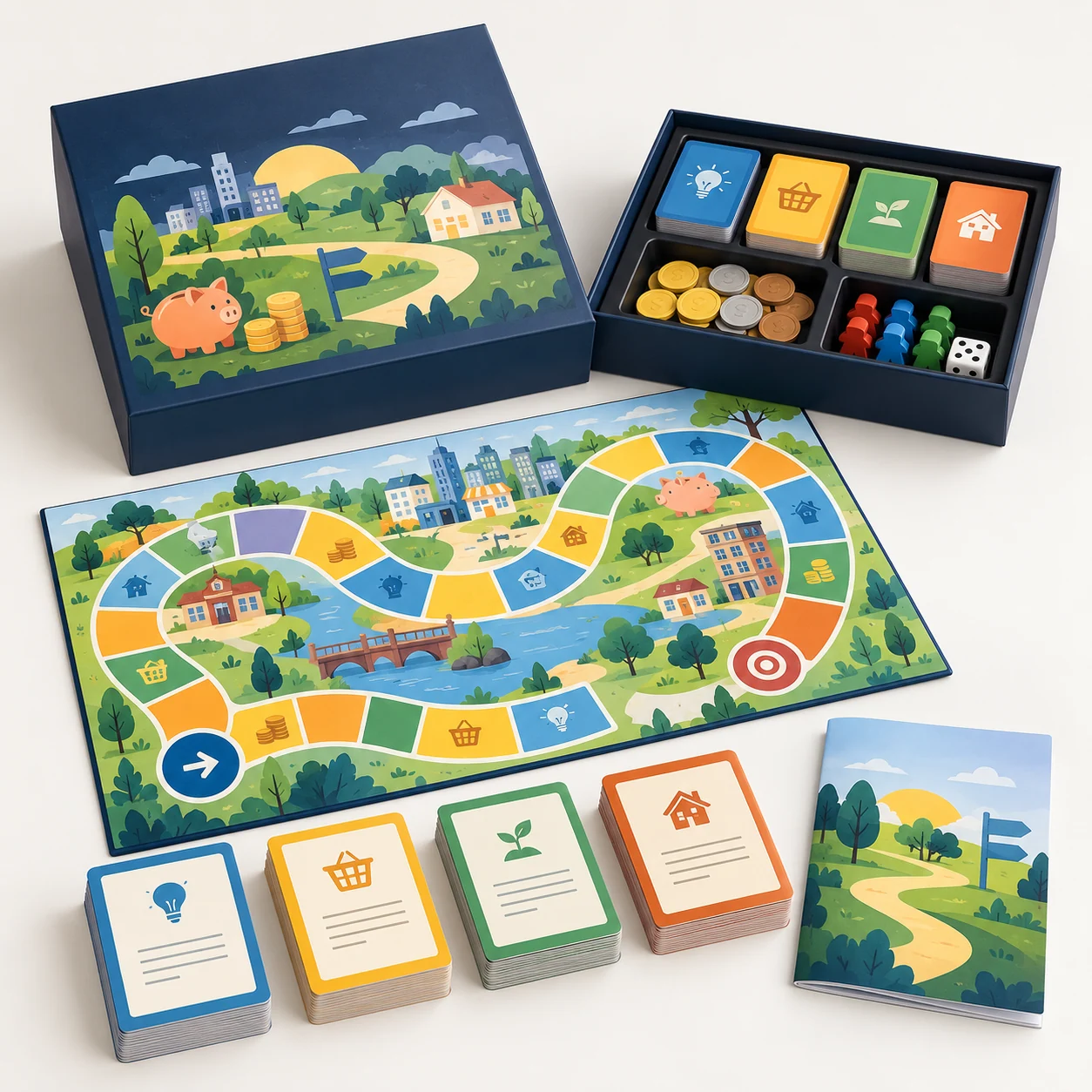 Brettspiel für die Finanzbildung – realistische KI-Visualisierung einer möglichen Ausführung