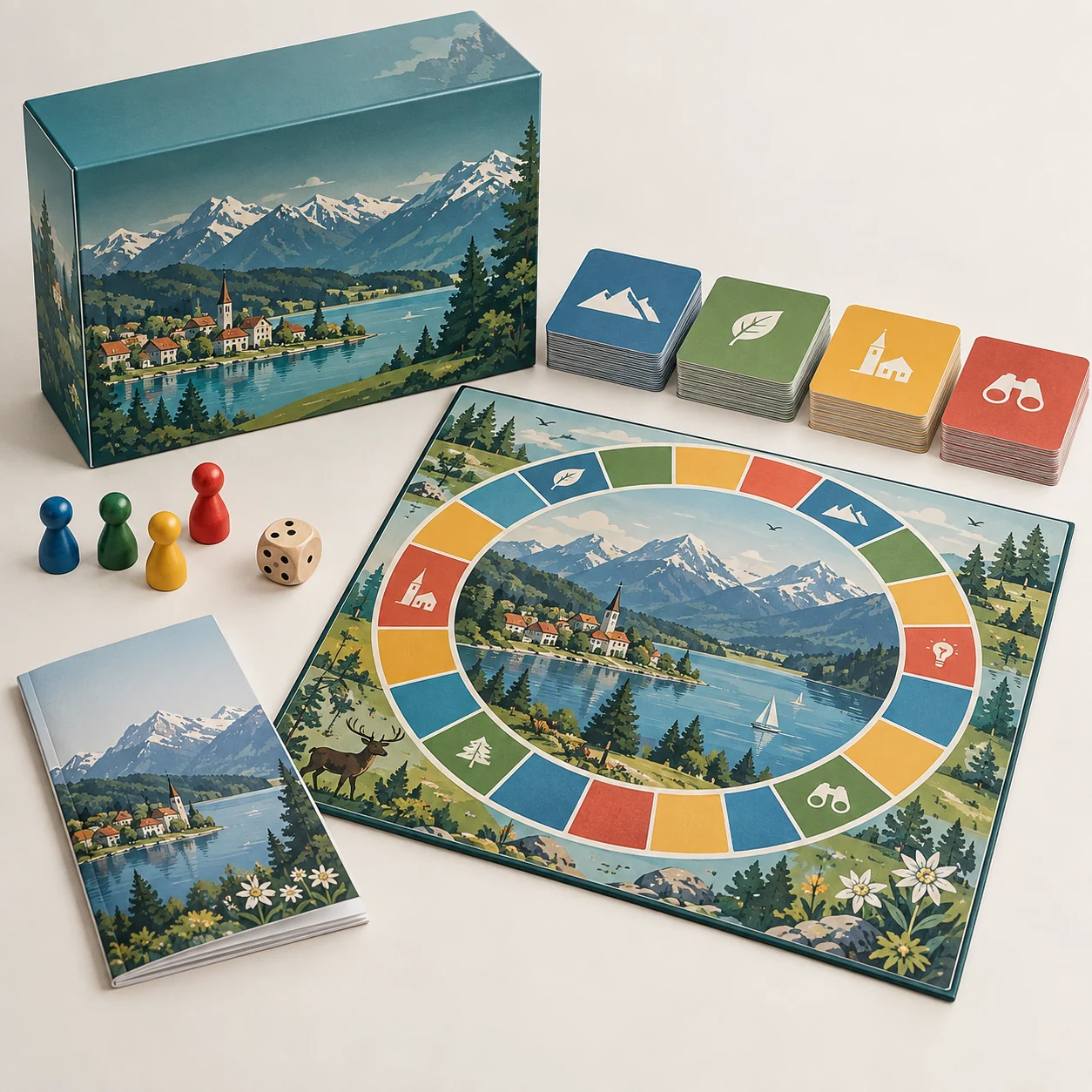 Regionales Quiz-Brettspiel – realistische KI-Visualisierung einer möglichen Ausführung