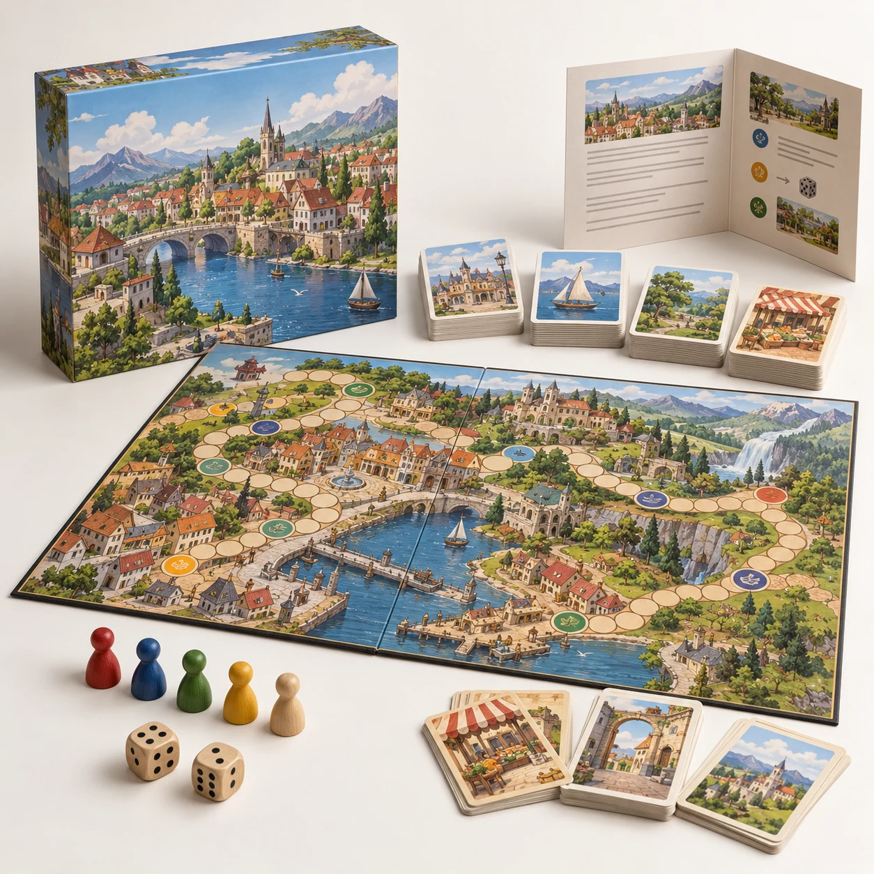 Stadtmarketing-Brettspiel nach Maß – realistische KI-Visualisierung einer möglichen Ausführung