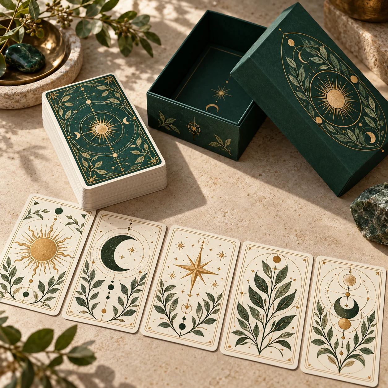 Tarotkarten mit 78 eigenen Motiven – realistische KI-Visualisierung einer möglichen Ausführung