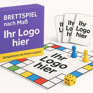 Individuelles Brettspiel-Set mit Logo – Spielplan, Karten, Figuren und Verpackung