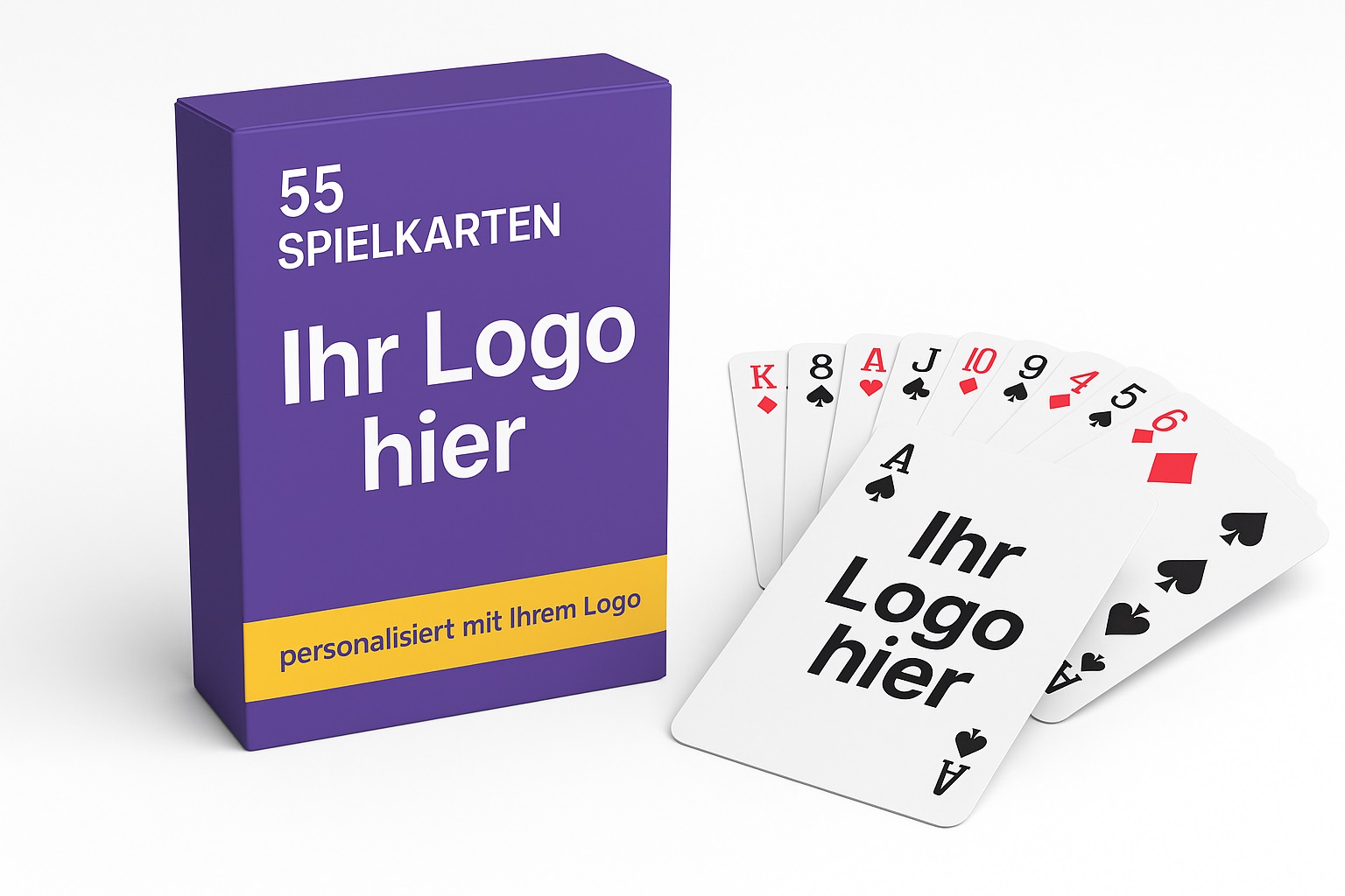 Individuelle Spielkarten 55 Blatt mit Firmenlogo – Beispielprodukt Auftrag Spiele