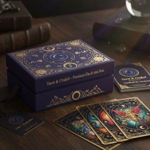 Premium Tarot- & Orakelkarten mit Box – personalisiert, optional Goldfolie/Prägung.