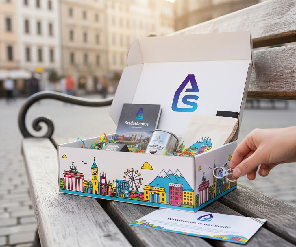City-Edition Geschenkbox für Souvenirs – personalisierte Stadt-Verpackung von Auftrag Spiele.